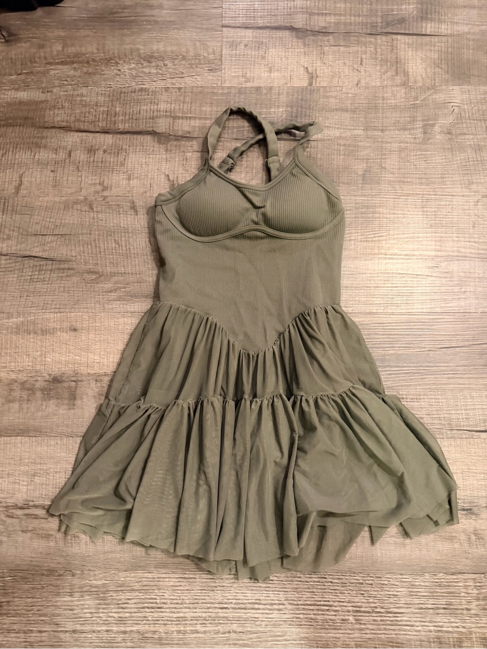 Olive Green Active Mini Dress Built In Shorts Pockets Tennis Workout Size S